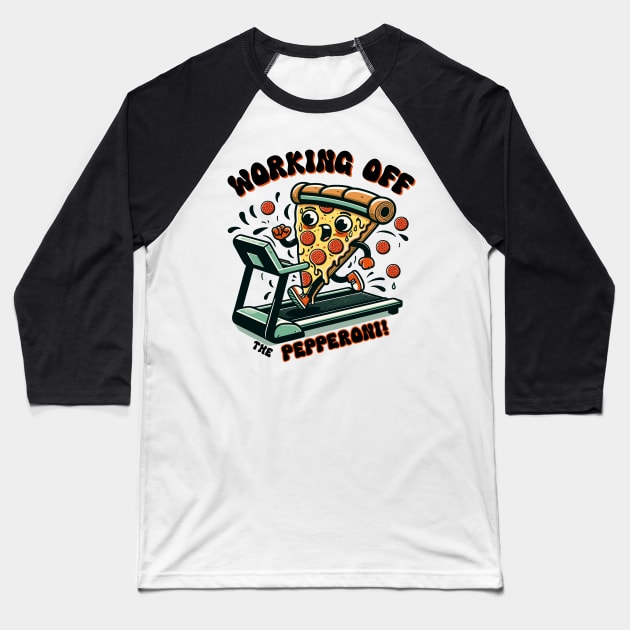 Playful Pizza Treadmill Run - National Pizza Day Baseball T-Shirt by Xeire